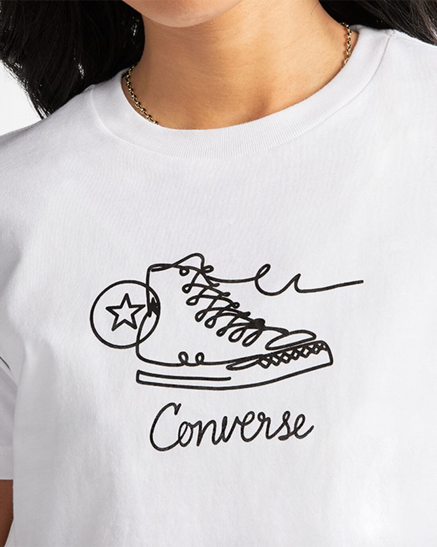 T-Shirts Dama Converse Sneaker Grafice Slim-Fit Albi | RO KUDJE271